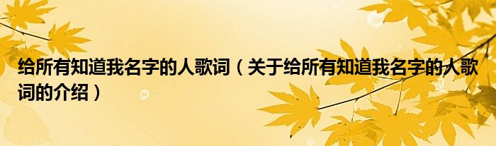 给所有知道我名字的人歌词（关于给所有知道我名字的人歌词的介绍）