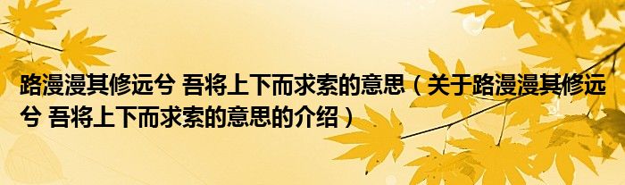 路漫漫其修远兮 吾将上下而求索的意思（关于路漫漫其修远兮 吾将上下而求索的意思的介绍）