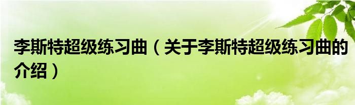李斯特超级练习曲（关于李斯特超级练习曲的介绍）