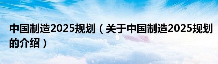 中国制造2025规划（关于中国制造2025规划的介绍）