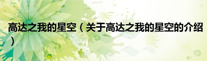 高达之我的星空（关于高达之我的星空的介绍）