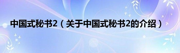 中国式秘书2（关于中国式秘书2的介绍）