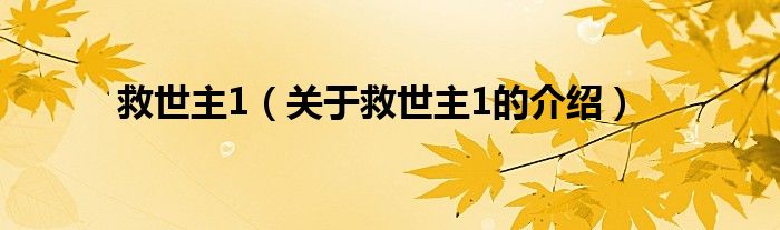 救世主1（关于救世主1的介绍）