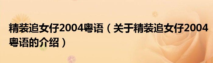 精装追女仔2004粤语（关于精装追女仔2004粤语的介绍）