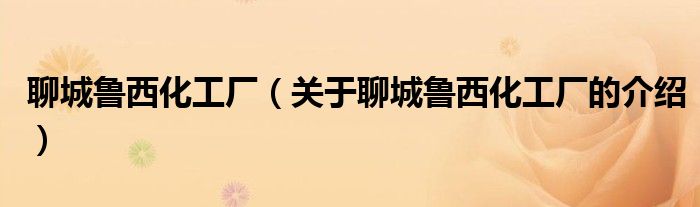 聊城鲁西化工厂（关于聊城鲁西化工厂的介绍）