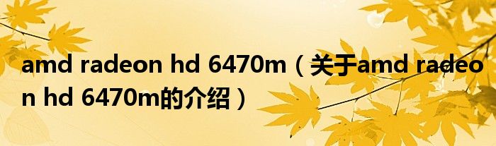 amd radeon hd 6470m（关于amd radeon hd 6470m的介绍）
