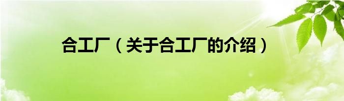 合工厂（关于合工厂的介绍）