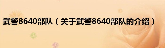 武警8640部队（关于武警8640部队的介绍）