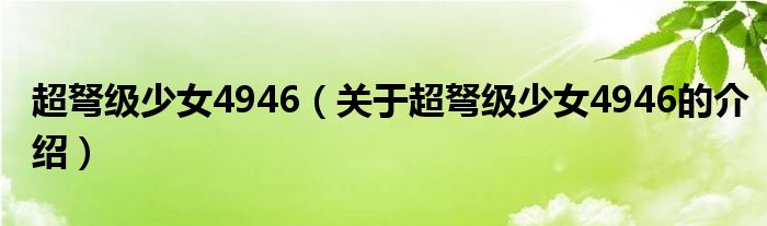 超弩级少女4946（关于超弩级少女4946的介绍）