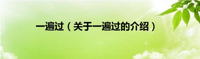 一遍过（关于一遍过的介绍）