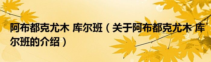 阿布都克尤木 库尔班（关于阿布都克尤木 库尔班的介绍）