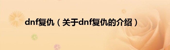 dnf复仇（关于dnf复仇的介绍）