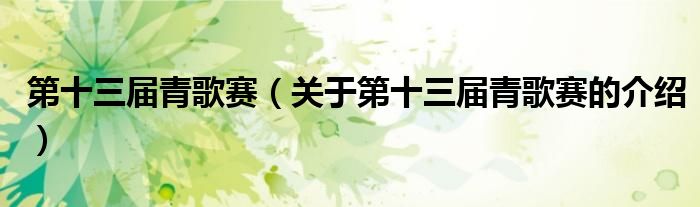 第十三届青歌赛（关于第十三届青歌赛的介绍）