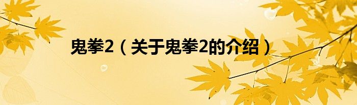 鬼拳2（关于鬼拳2的介绍）