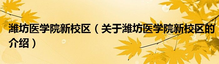 潍坊医学院新校区（关于潍坊医学院新校区的介绍）