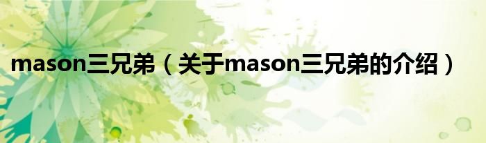 mason三兄弟（关于mason三兄弟的介绍）