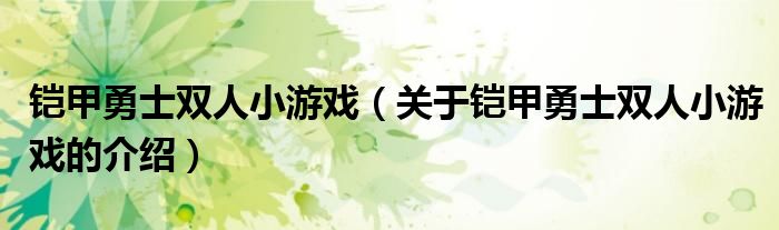 铠甲勇士双人小游戏（关于铠甲勇士双人小游戏的介绍）