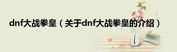 dnf大战拳皇（关于dnf大战拳皇的介绍）