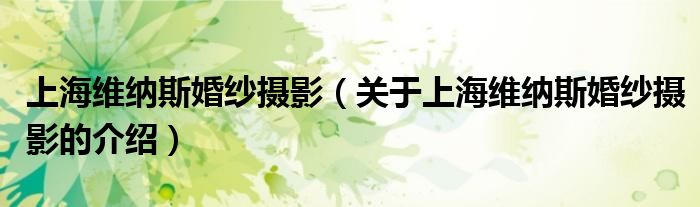 上海维纳斯婚纱摄影（关于上海维纳斯婚纱摄影的介绍）