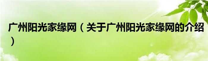 广州阳光家缘网（关于广州阳光家缘网的介绍）