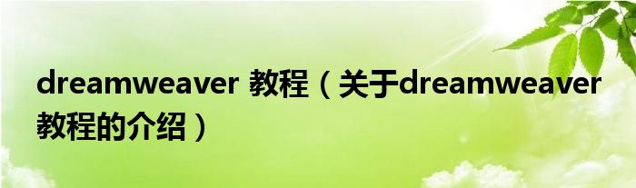 dreamweaver 教程（关于dreamweaver 教程的介绍）
