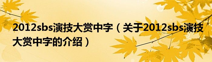 2012sbs演技大赏中字（关于2012sbs演技大赏中字的介绍）
