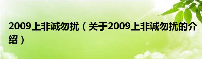 2009上非诚勿扰（关于2009上非诚勿扰的介绍）