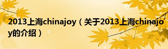 2013上海chinajoy（关于2013上海chinajoy的介绍）