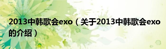 2013中韩歌会exo（关于2013中韩歌会exo的介绍）
