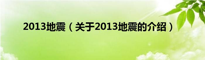 2013地震（关于2013地震的介绍）