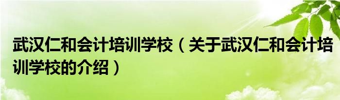 武汉仁和会计培训学校（关于武汉仁和会计培训学校的介绍）