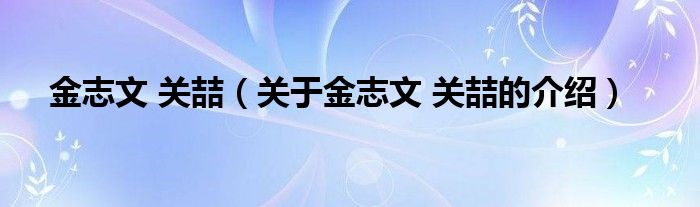 金志文 关喆（关于金志文 关喆的介绍）