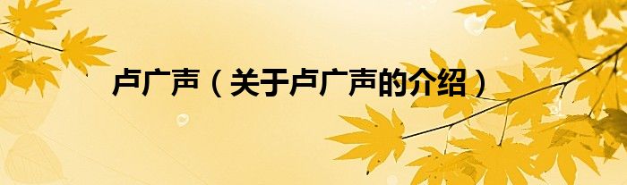 卢广声（关于卢广声的介绍）