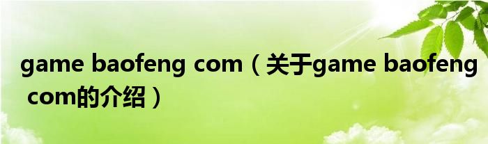 game baofeng com（关于game baofeng com的介绍）