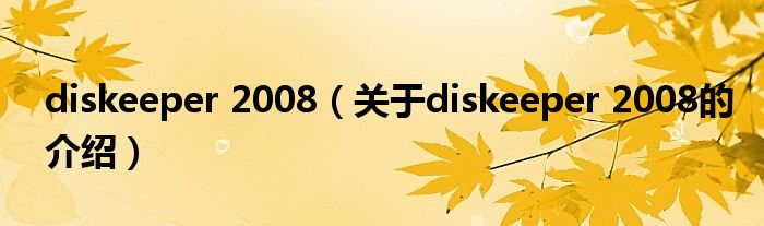 diskeeper 2008（关于diskeeper 2008的介绍）