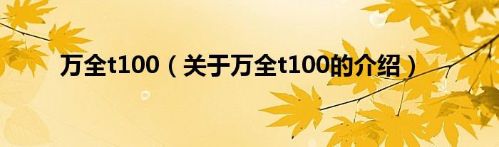万全t100（关于万全t100的介绍）