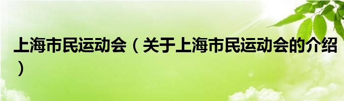上海市民运动会（关于上海市民运动会的介绍）