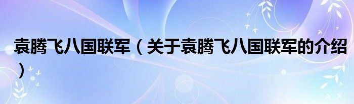 袁腾飞八国联军（关于袁腾飞八国联军的介绍）