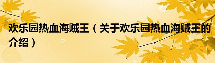 欢乐园热血海贼王（关于欢乐园热血海贼王的介绍）