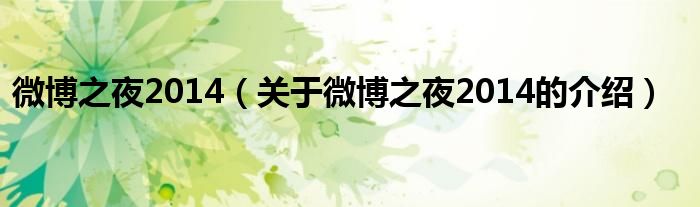 微博之夜2014（关于微博之夜2014的介绍）