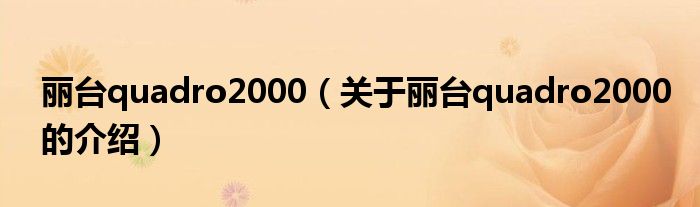 丽台quadro2000（关于丽台quadro2000的介绍）