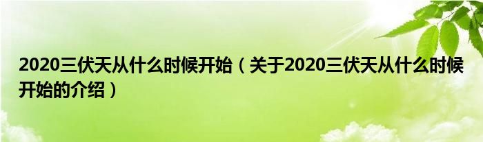2020三伏天从什么时候开始（关于2020三伏天从什么时候开始的介绍）