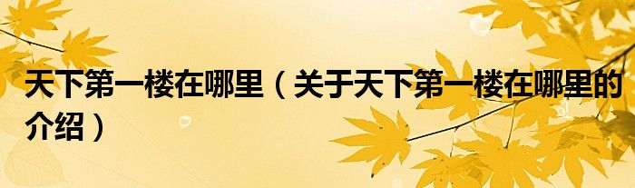 天下第一楼在哪里（关于天下第一楼在哪里的介绍）