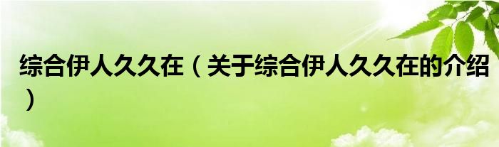 综合伊人久久在（关于综合伊人久久在的介绍）