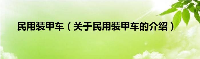 民用装甲车（关于民用装甲车的介绍）