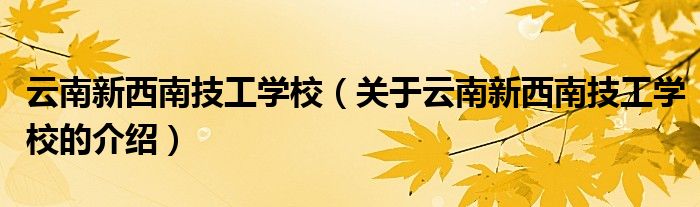 云南新西南技工学校（关于云南新西南技工学校的介绍）