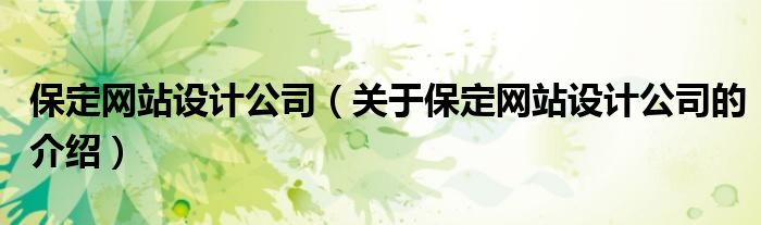 保定网站设计公司（关于保定网站设计公司的介绍）