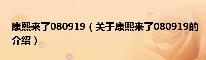 康熙来了080919（关于康熙来了080919的介绍）