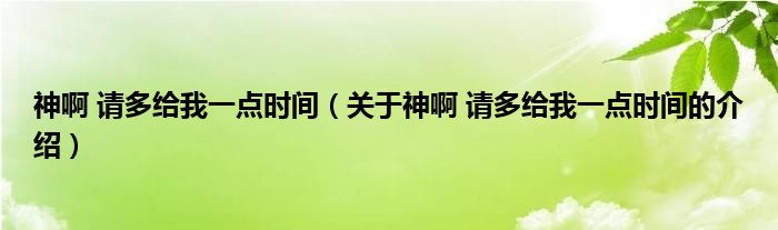 神啊 请多给我一点时间（关于神啊 请多给我一点时间的介绍）