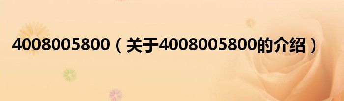 4008005800（关于4008005800的介绍）